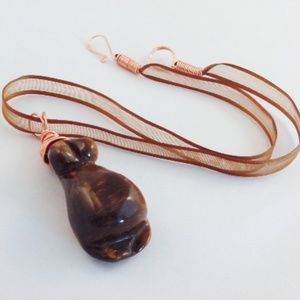 Copper Tigers Eye Goddess Pendant on Ribbon